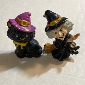 VTG Russ Berrie Witch on Broom Black Cat Miniature Mini Halloween PVC Figures